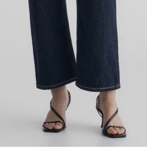 Massimo Dutti Black Leather Croc-Embossed Heeled Sandals | Size 39 / US 8 | NEW